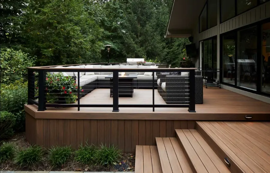 Custom outdoor deck with built-in seating in San Mateo